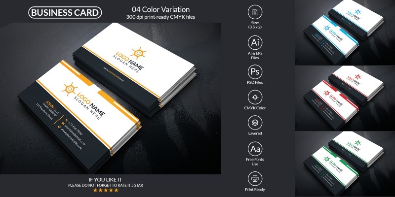 Corporate Business Card With Vector And PSD Form