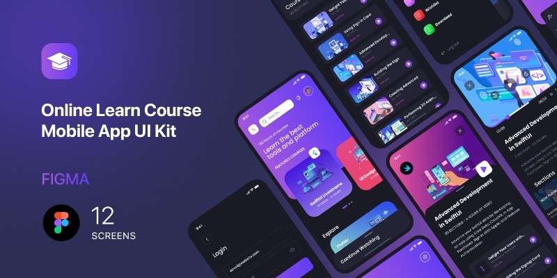 Online Learn Course Mobile App UI Kit Figma