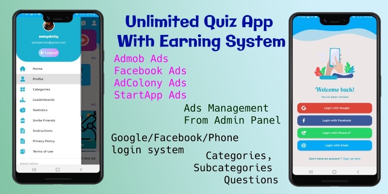 Unlimited Quiz App with Earning System Android