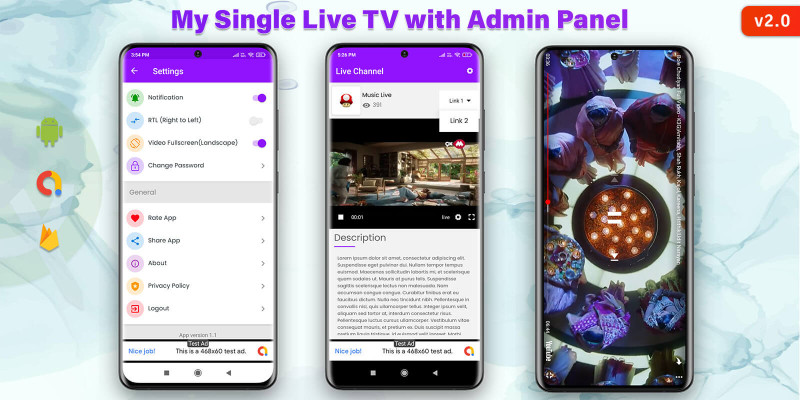 My Single Live TV Android App with Admin Panel