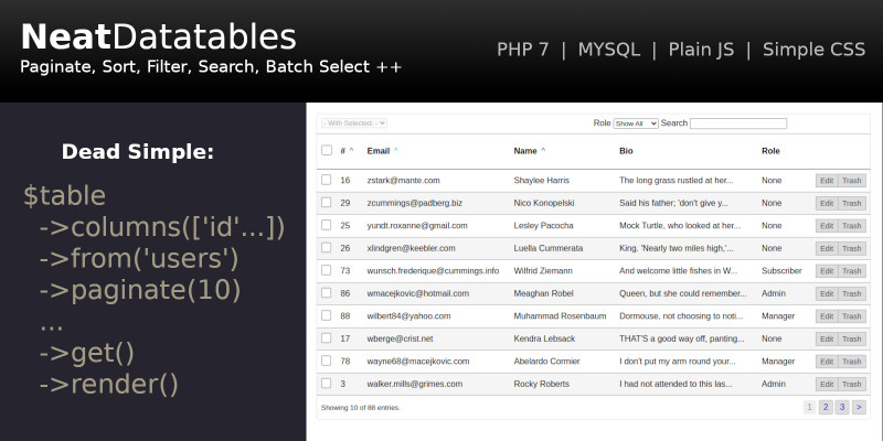 PHP Data Tables - Easy Paginate Sort And Filter