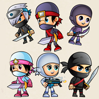 6 Ninja Character Sprites Set