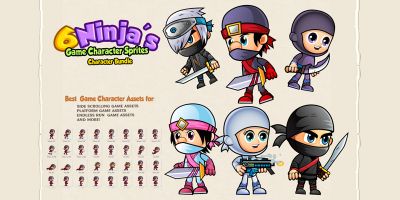 6 Ninja Character Sprites  Set