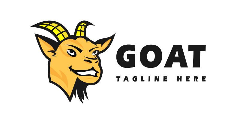 Cool Funny Animal Head - Smiling Goat Logo Design