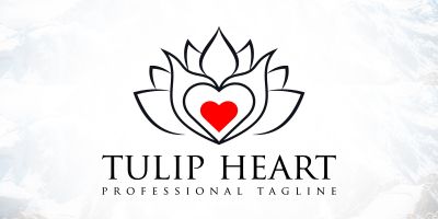 Floral Tulip Red Heart Fashion Beauty Spa Logo