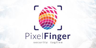 Pixel Finger Print Scan Security Logo Design