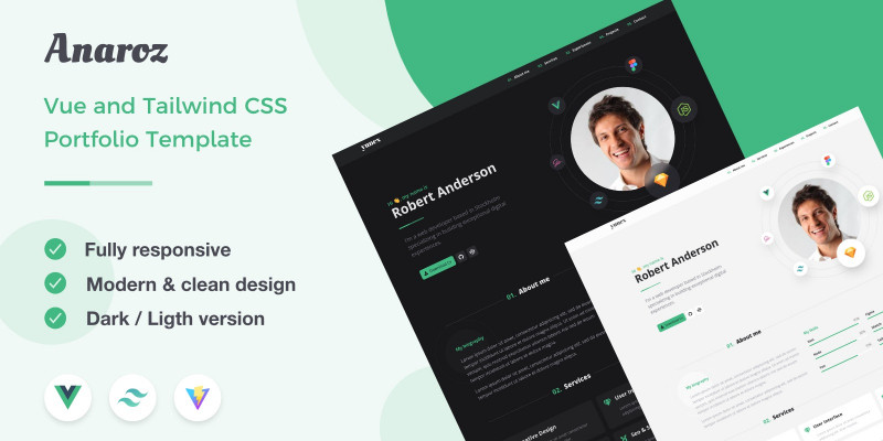 Anaroz - Vue And Tailwind Portfolio Template