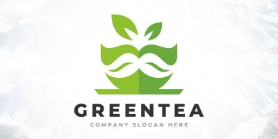 Creative Coffee Cup Green Tea Logo Design