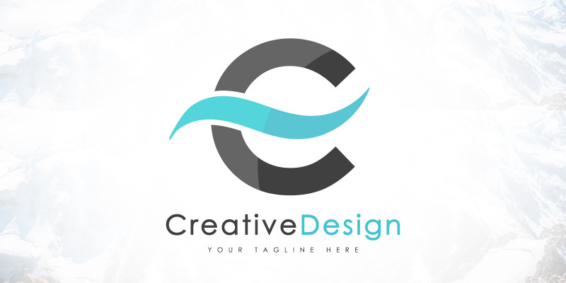 Creative C Letter Blue Wave Logo Design