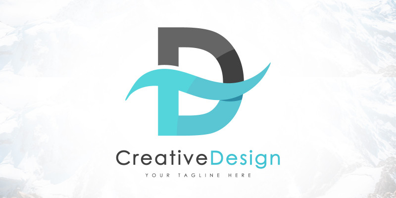 Creative D Letter Blue Wave Logo Design