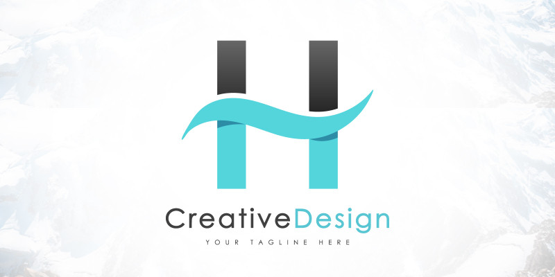 Creative H Letter Blue Wave Logo Design