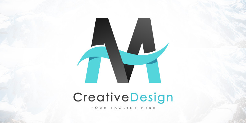 Creative M Letter Blue Wave Logo Design