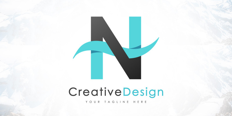 Creative N Letter Blue Wave Logo Design