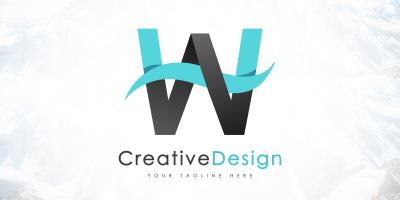 Creative W Letter Blue Wave Logo Design