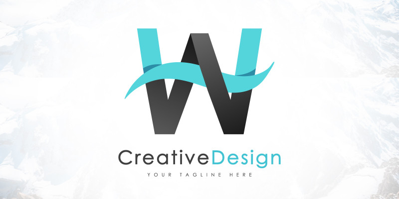 Creative W Letter Blue Wave Logo Design