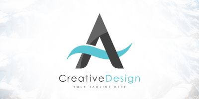 Creative A Letter Blue Wave Logo Design