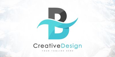 Creative B Letter Blue Wave Logo Design