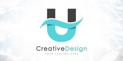 Creative U Letter Blue Wave Logo Design
