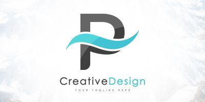 Creative P Letter Blue Wave Logo Design
