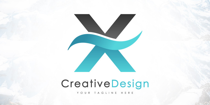 Creative X Letter Blue Wave Logo Design