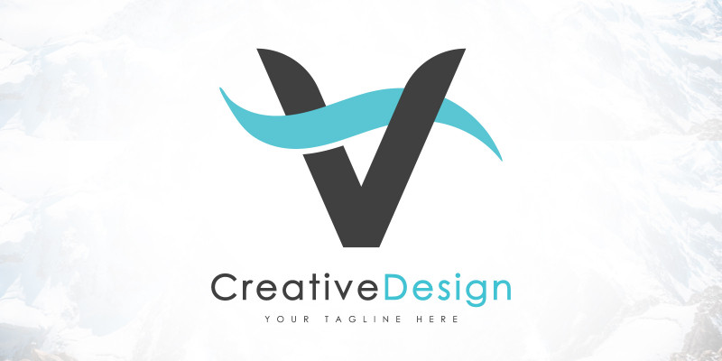 Creative V Letter Blue Wave Logo Design