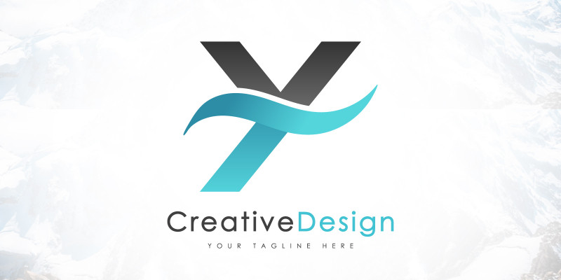 Creative Y Letter Blue Wave Logo Design