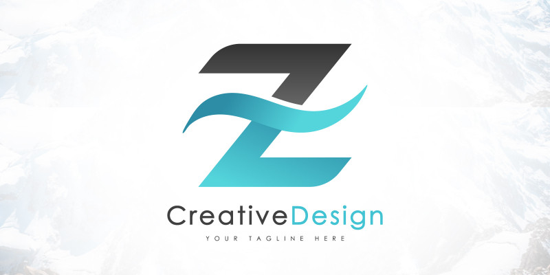 Creative Z Letter Blue Wave Logo Design