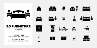 20 Furniture Glyphs Icon Set
