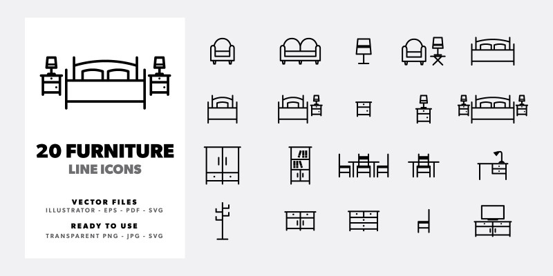 20 Furniture Line Icon Set