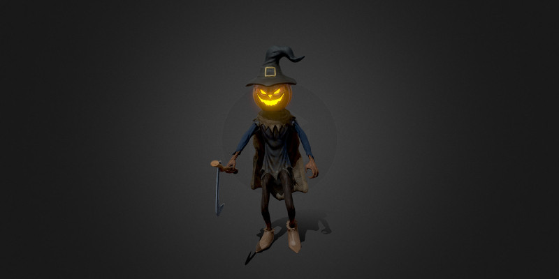 Scary Pumpkin Scarecrow 3D Model