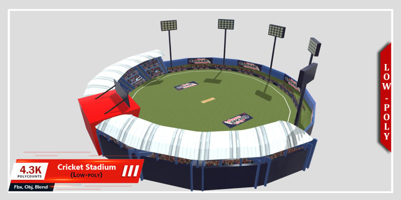 Low-poly Cricket Stadium 3D Object