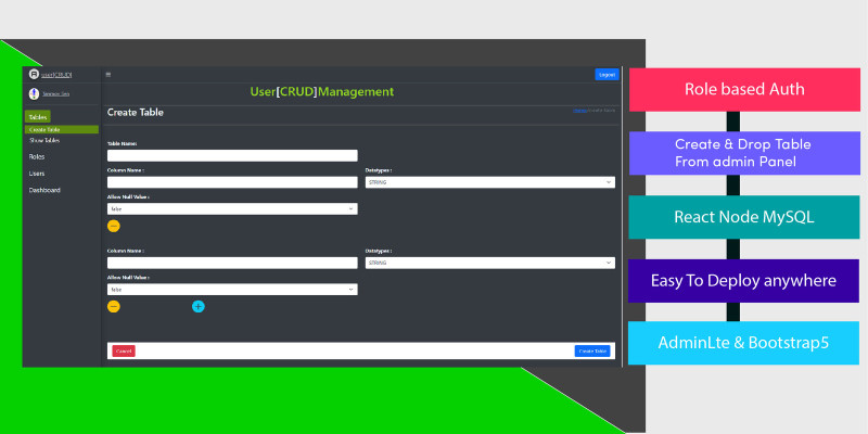 User CRUD Management With Table Add-drop Feature