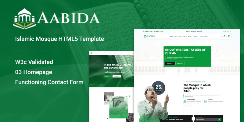 Aabida Muslim Mosque HTML5 Template