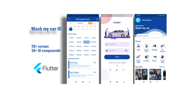  Car wash Flutter UI Kit