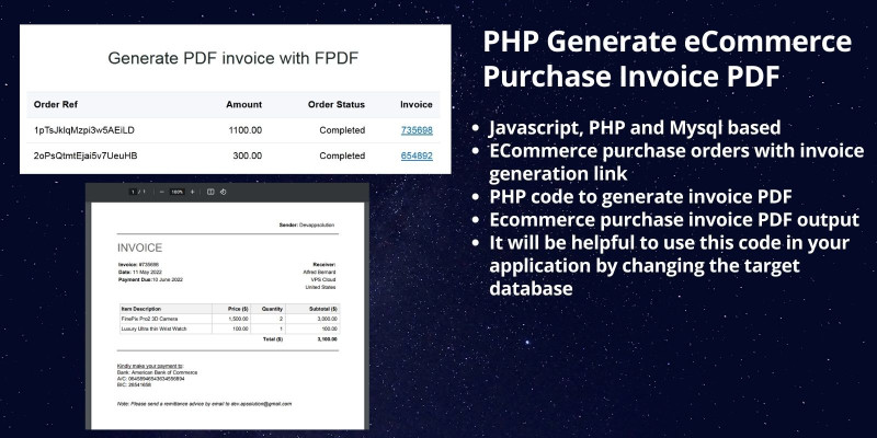 PHP Generate eCommerce Purchase Invoice PDF