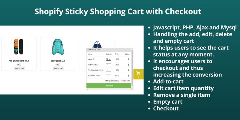Shopify Sticky Shopping Cart with Checkout 