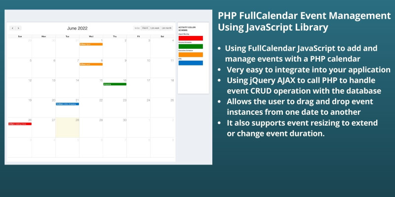 PHP Calendar Event Management 