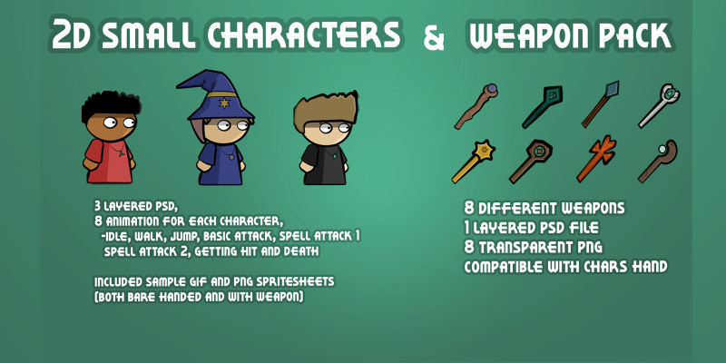 2D small Characters Weapon Pack