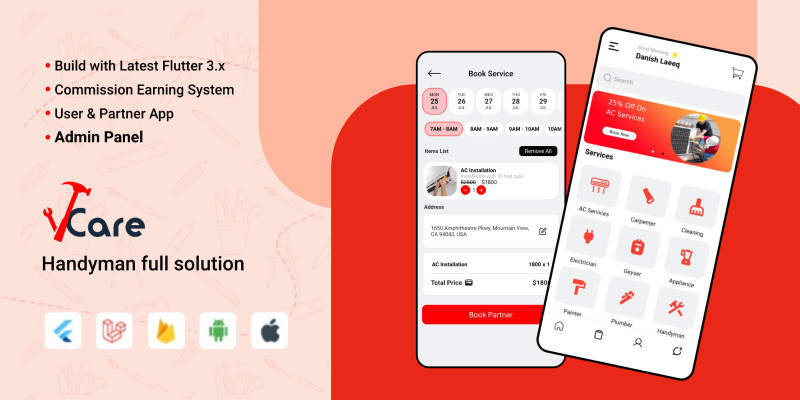 VCare Handyman Flutter Complete Application