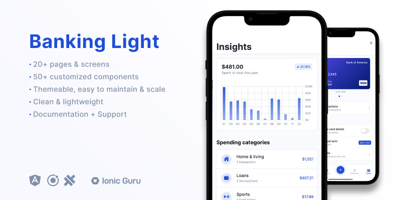 Banking Light - Mobile App UI Kit Ionic 6