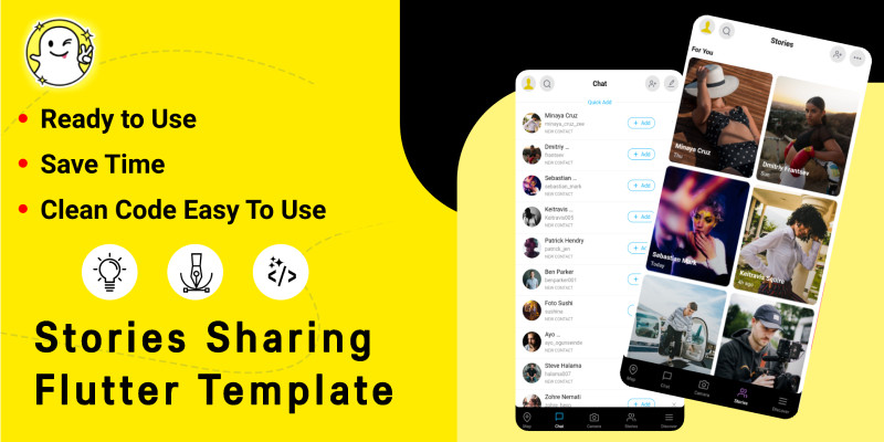 Snapchat Clone Stories Sharing Flutter UI Kit 