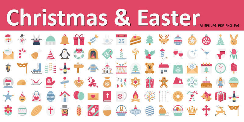 Christmas and Easter Celebration Vector Icons Pack