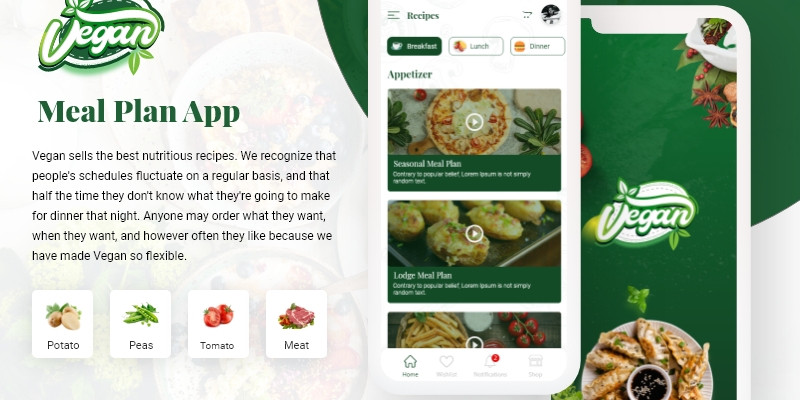 Vegan Meal Plan App - Adobe XD Mobile UI Kit 