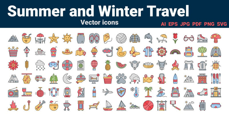 Winter and Summer Travel Icons Pack