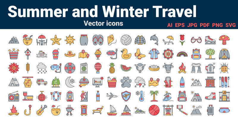 Winter and Summer Travel Icons Pack