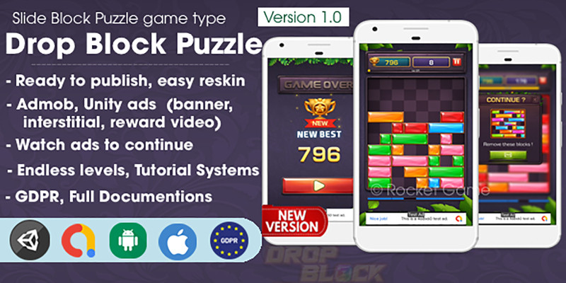 Drop Jewel – Block Puzzle Game Unity