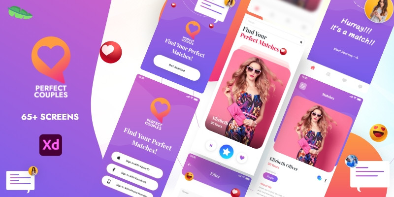 Perfect Couples App - Adobe XD Mobile UI Kit