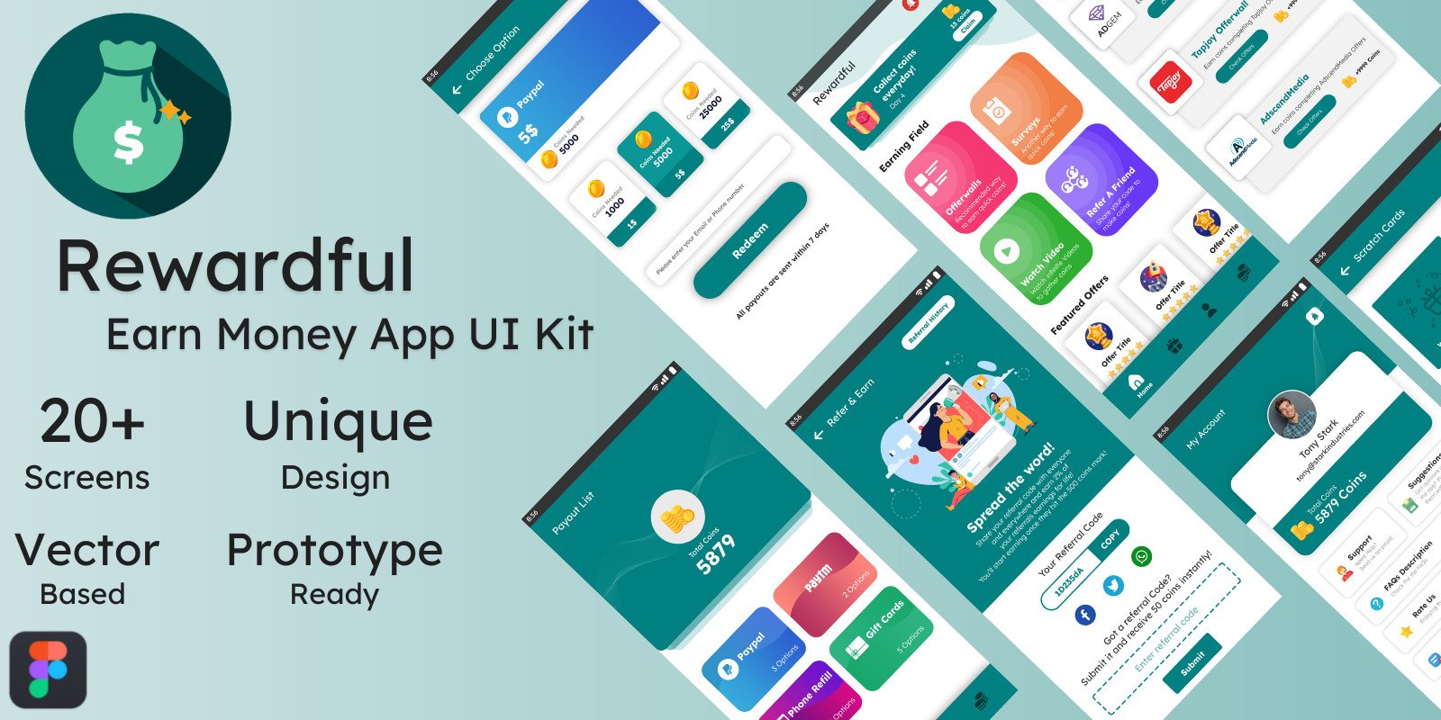 Rewardful - Earning App UI Template Figma by Eversource | Codester