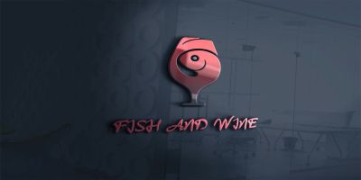 Fish And Wine Logo Template For Fish Restaurant