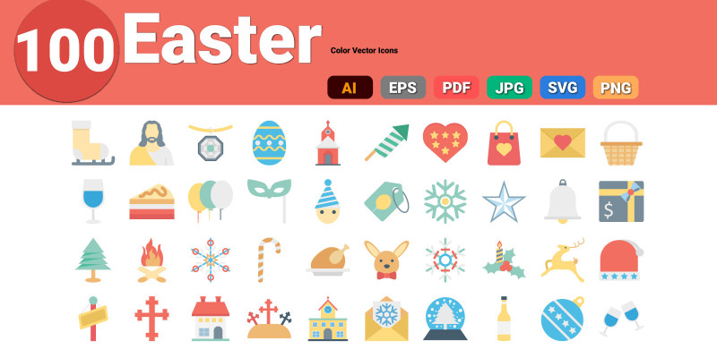 Easter Color Vector Icons Pack
